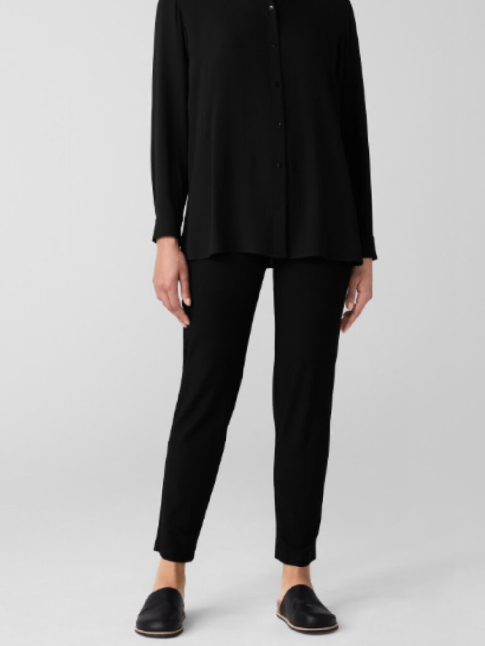 Eileen Fisher Washable Stretch Crepe Slim Pant Black Ankle Length Women's XS